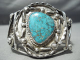 Opulent Vintage Native American Navajo Swirl Sterling Silver Turquoise Bracelet Old-Nativo Arts