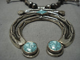 Vintage Native American Navajo Spiderweb Turquoise Sterling Silver Squash Blossom Necklace Old-Nativo Arts