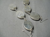 Long 3 Tier Navajo Royston Turquoise Native American Sterling Silver Earrings-Nativo Arts