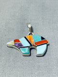 Rare Vintage Native American Navajo Inlay Turquoise Sugulite Jet Sterling Silver Bear Pendant-Nativo Arts