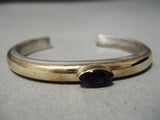 Thick Heavy Vintage Native American Navajo Old Sterling Silver Amethys Sterling Silver Bracelet-Nativo Arts