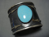 Huge and Heavy Blue Gem Turquoise Sterling Silver Bracelet Cuff-Nativo Arts