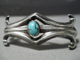 Earlier Vintage Native American Navajo Spiderweb Turquoise Sterling Silver Thorn Bracelet Old-Nativo Arts