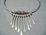 Spectacular Signed Navajo Native American Coral Sterling Silver Collar Necklace-Nativo Arts