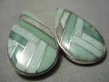 Native American Huge Intricate!! Navajo Royston Turquoise Sterling Silver Earrings-Nativo Arts