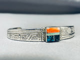 Intricate Double Tecnque Vintage Native American Navajo Turquoise Inlay Sterling Silver Bracelet-Nativo Arts