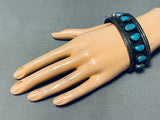 Rare Vintage Native American Navajo Pilot Mountain Turquoise Sterling Silver Bracelet Old-Nativo Arts
