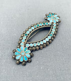 Stunning Vintage Native American Zuni Blue Gem Old Kingman Turquoise Sterling Silver Pin-Nativo Arts