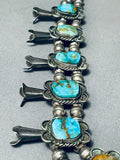 Gasp! Quality Vintage Native American Navajo Turquoise Sterling Silver Squash Blossom Necklace-Nativo Arts