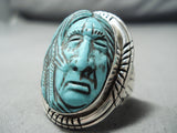 Native American Important Frnacisco Gomez Sterling Silver Hand Carved Turquoise Ring-Nativo Arts