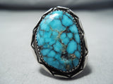 Intense Vintage Native American Navajo Spiderweb Turquoise Sterling Silver Ring-Nativo Arts