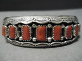 Brilliant Navajo Coral Sterling Silver Bracelet Old Native American-Nativo Arts
