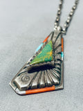 Important Vintage Native American Navajo Dave Tune Turquoise Inlay Sterling Silver Necklace-Nativo Arts