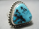 Magnificent Vintage Native American Navajo Triangular Turquoise Sterling Silver Ring-Nativo Arts