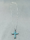 Native American Classic Vintage Zuni Blue Gem Turquoise Sterling Silver Cross Necklace-Nativo Arts