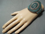 Signed Vintage Native American Zuni Blue Gem Turquoise Needlepoint Sterling Silver Bracelet-Nativo Arts