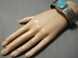 Superior Vintage Native American Navajo Large Blue Turquoise Sterling Silver Heavy Bracelet-Nativo Arts