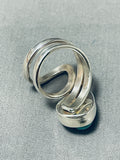Unique Native American Navajo Kingman Turquoise Sterling Silver Ring Signed Del Secatero-Nativo Arts