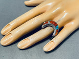 One Of The Most Unique Ever Native American Navajo Turquoise Coral Inlay Sterling Silver Ring-Nativo Arts