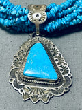 Hand Tooled Tubule Sterling Silver Vintage Native American Navajo Turquoise Necklace-Nativo Arts