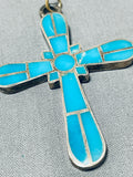Sensational Vintage Native American Zuni Blue Gem Turquoise Sterling Silver Cross Pendant-Nativo Arts