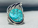 Authentic Vintage Native American Navajo Old Kingman Turquoise Sterling Silver Bear Paw Ring-Nativo Arts