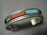 Important Irvin Tso Vintage Native American Navajo Etch Sterling Silver Turquoise Inlay Bracelet-Nativo Arts