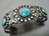 Museum Quality! Vintage Native American Navajo 1900's Fox Turquoise Sterling Silver Bracelet-Nativo Arts