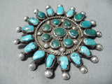 Marvelous Vintage Native American Navajo Cerrillos, Kingman Turquoise Sterling Silver Pin Old-Nativo Arts