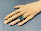 Precise Detail Vintage Native American Navajo Pilot Mountain Turquoise Sterling Silver Ring-Nativo Arts