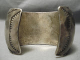 Huge Vintage Native American Navajo Hand Tooled Sterling Silver Turquoise Bracelet Old-Nativo Arts