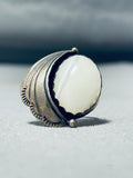 Marvelous Vintage Native American Navajo Mother Of Pearl Sterling Silver Ring Signed-Nativo Arts