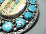 Rare Vintage Native American Navajo Turquoise Sterling Silver Our Lady Of Guadalupe Pin Old-Nativo Arts