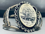 Intricately Hand Carved Vintage Native American Navajo Sterling Silver Bracelet Cuff-Nativo Arts