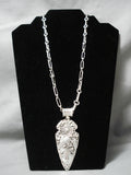 Thick And Heavy!! Detailed Native American Navajo Sterling Silver Arrowhead Necklace-Nativo Arts
