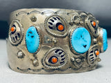Bigbear Footprints Vintage Native American Navajo Turquoise Sterling Silver Bracelet-Nativo Arts