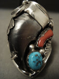30 Gram Monster Huge Navajo Native American Jewelry Silver Turquoise Coral Leaf Ring-Nativo Arts