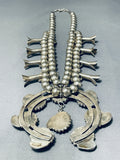 300 Gram Vintage Native American Navajo Turquoise Sterling Silver Squash Blossom Necklace-Nativo Arts