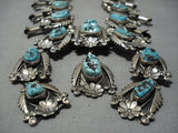 300 Gram Vintage Native American Navajo Turquoise Sterling Silver Squash Blossom Necklace Old-Nativo Arts