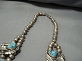 300 Gram Vintage Native American Navajo Turquoise Sterling Silver Squash Blossom Necklace Old-Nativo Arts