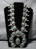 300 Gram Vintage Native American Navajo Turquoise Sterling Silver Squash Blossom Necklace Old-Nativo Arts