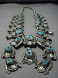 300 Gram Vintage Native American Navajo Turquoise Sterling Silver Squash Blossom Necklace Old-Nativo Arts