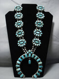 300 Grm Huge Vintage Native American Jewelry Navajo Turquoise Sterling Silver Squash Blossom Necklace-Nativo Arts