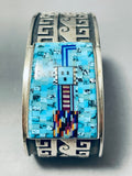 Nez And Mason Vintage Native American Navajo Turquoise Inlay Sterling Silver Bracelet Wow-Nativo Arts