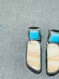 Native American Brilliant Vintage Isleta Sleeping Beauty Turquoise Sterling Silver Earrings-Nativo Arts