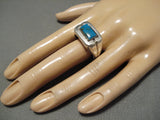 Thicker Vintage Native American Navajo Turquoise Inlay Sterling Silver Ring Old-Nativo Arts