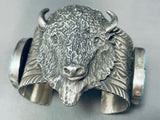 175 Grams Mind Boggling Native American Navajo Turquoise Sterling Silver Bison Bracelet-Nativo Arts