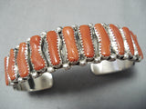 One Of The Best Native American Navajo Coral Sterling Silver Bracelet Heavy-Nativo Arts