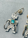 Unique Vintage Native American Navajo Turquoise Sterling Silver Kachina Earrings-Nativo Arts