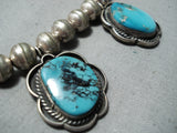 Outstanding Vintage Native American Navajo Morenci Turquoise Sterling Silver Necklace Old-Nativo Arts